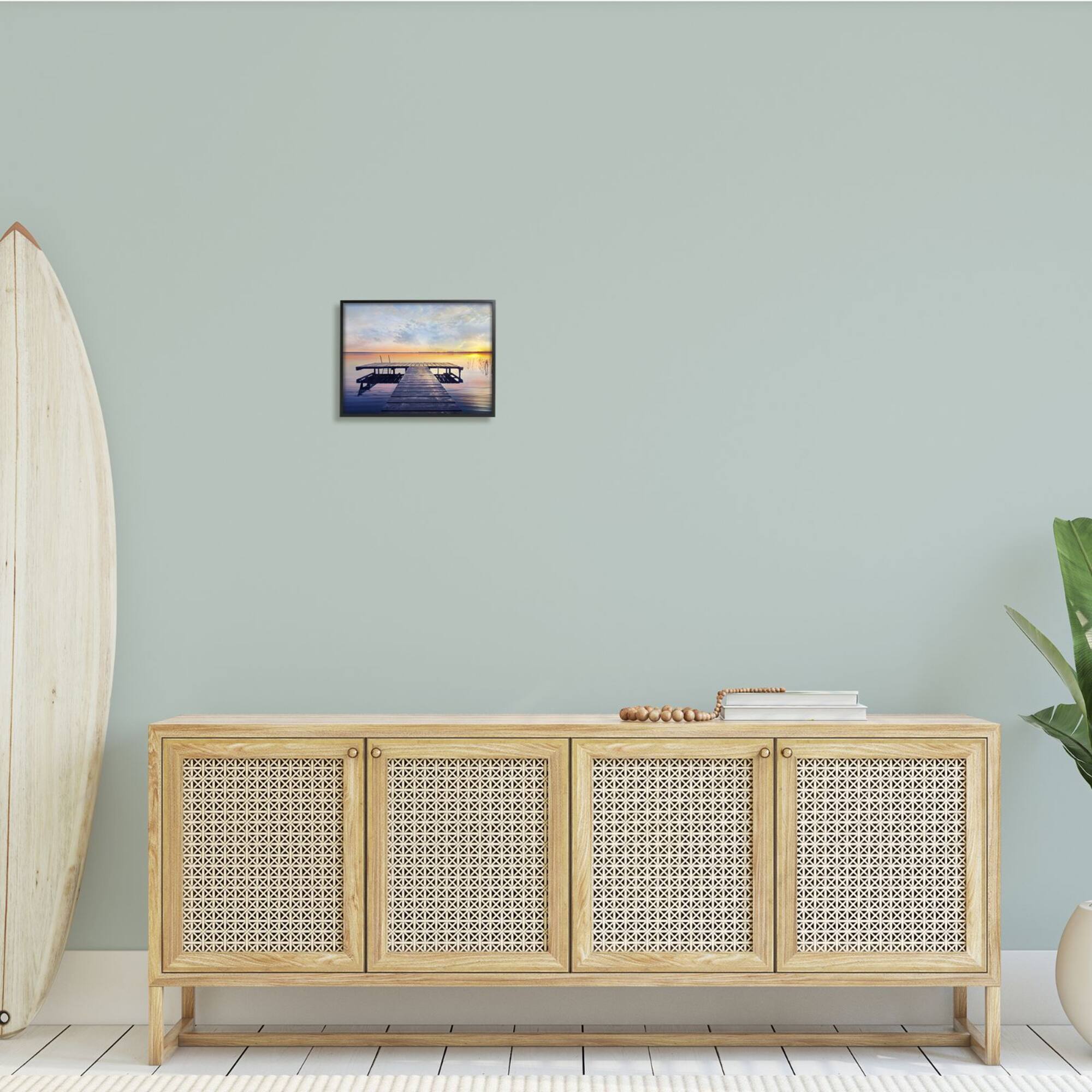 Stupell Industries Tranquil Lake Dock Sunset Nautical Summer Sanctuary Framed Wall Art
